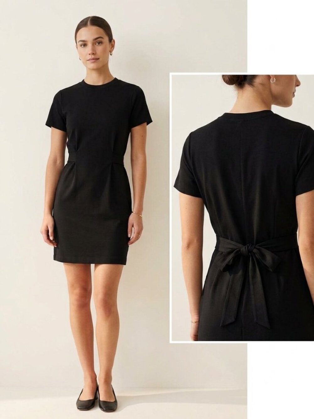 Vince short sleeve tie waist black cotton dress, size XS